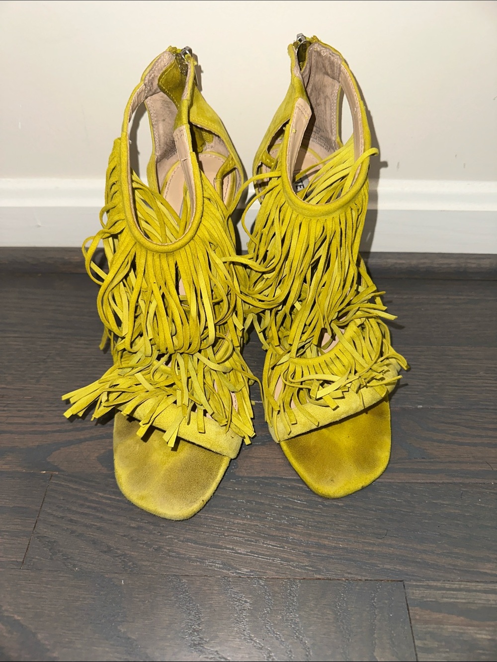 Steve Madden Yellow Fringe Suede High Heel Sandals